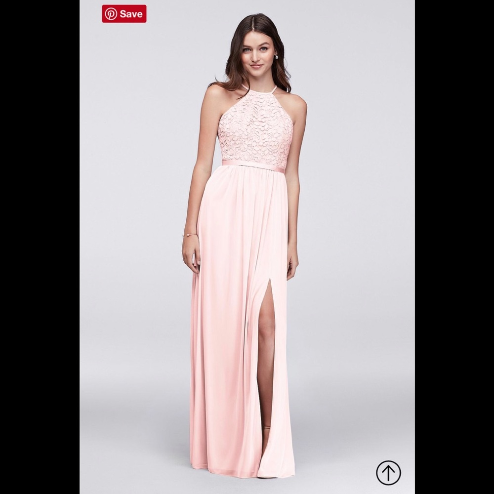 OPEN-BACK LACE AND MESH BRIDESMAID DRESS in Petal